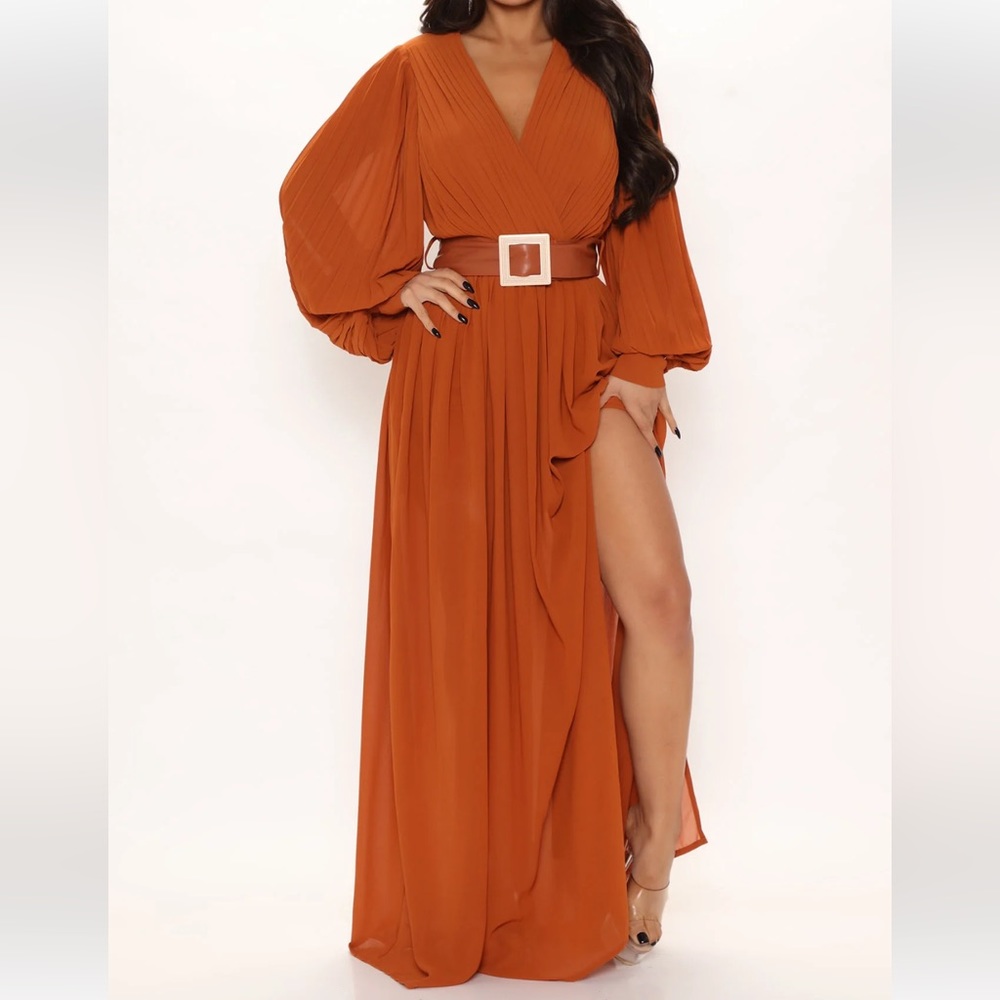 FashionNova Classy Days Maxi Dress, color rust.